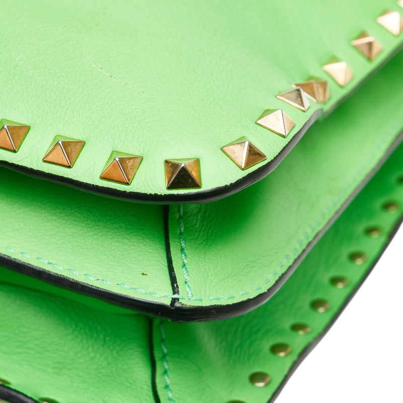 ヴァレンティノ ロックスタッズ ハンドバッグ ショルダーバッグ 2WAY グリーン ゴールド レザー レディース VALENTINO 【中古】
