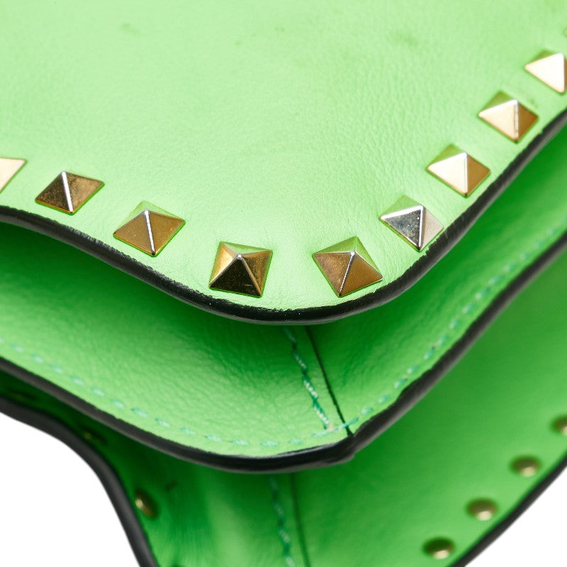 ヴァレンティノ ロックスタッズ ハンドバッグ ショルダーバッグ 2WAY グリーン ゴールド レザー レディース VALENTINO 【中古】