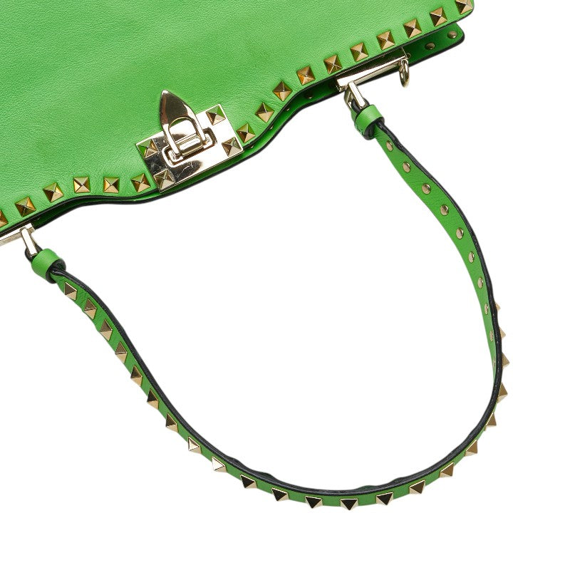 ヴァレンティノ ロックスタッズ ハンドバッグ ショルダーバッグ 2WAY グリーン ゴールド レザー レディース VALENTINO 【中古】