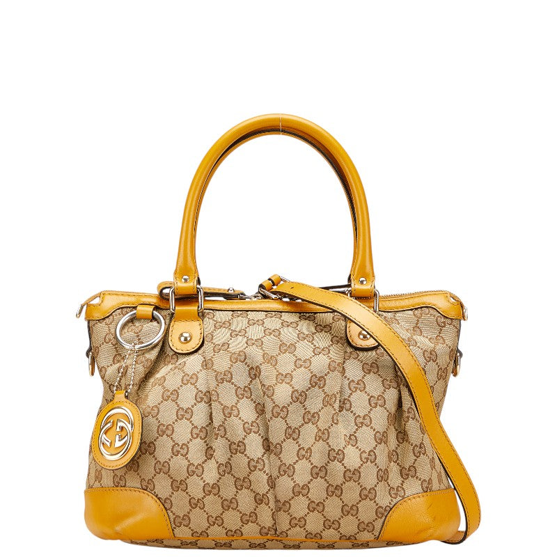 グッチ GGキャンバス スーキー ハンドバッグ ショルダーバッグ 2WAY 247902 ベージュ イエロー キャンバス レザー レディース GUCCI 【中古】