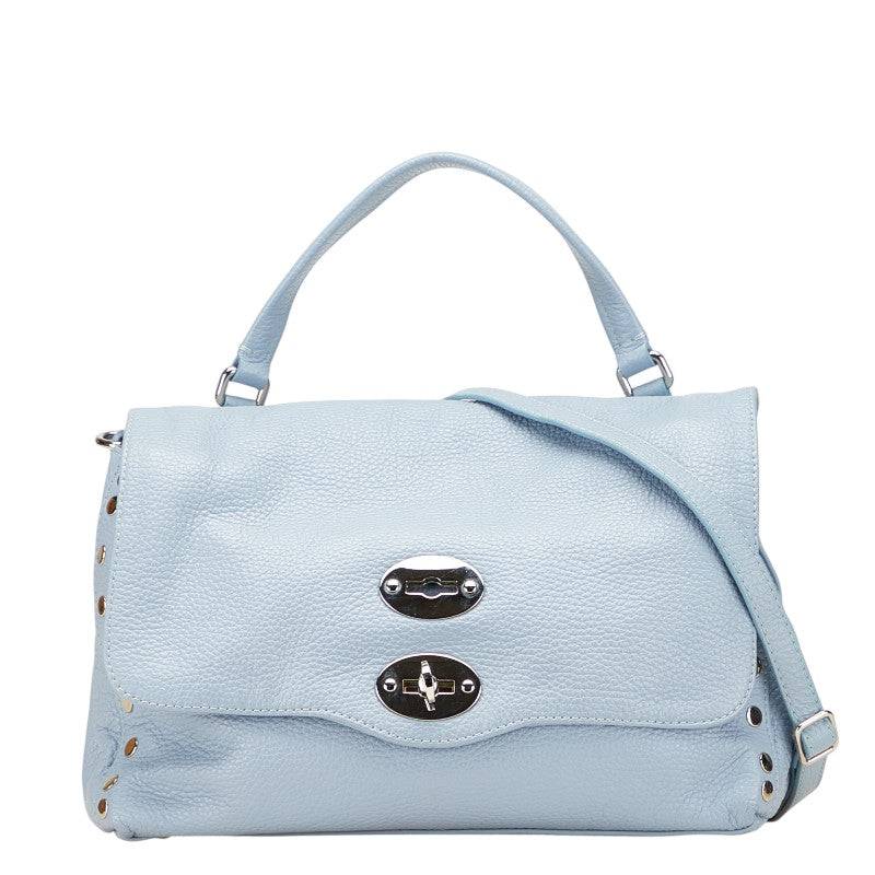 ザネラート ポスティーナ ハンドバッグ ショルダーバッグ 2WAY ライトブルー レザー レディース ZANELLATO 【中古】