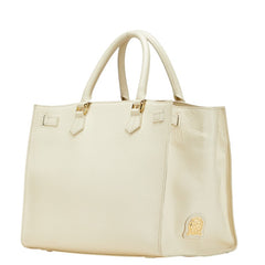 エーディーエムジェイ ロゴ トートバッグ ハンドバッグ ホワイト レザー レディース ADMJアクセソワ 【中古】