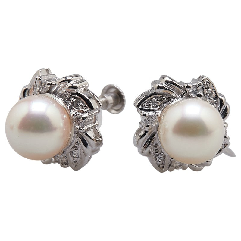 Pt900 プラチナ アコヤパール7.4mm ダイヤ0.13ct イヤリング レディース 【中古】