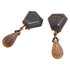 シャネル ヴィンテージ ココマーク ウッドモチーフ ティアドロップ スイング イヤリング ブラウン ゴールド プラスチック メッキ レディース CHANEL 【中古】