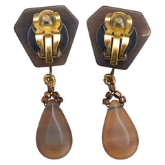 シャネル ヴィンテージ ココマーク ウッドモチーフ ティアドロップ スイング イヤリング ブラウン ゴールド プラスチック メッキ レディース CHANEL 【中古】