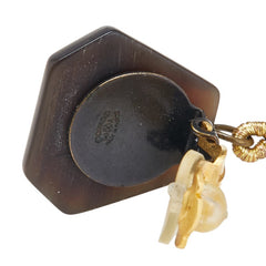 シャネル ヴィンテージ ココマーク ウッドモチーフ ティアドロップ スイング イヤリング ブラウン ゴールド プラスチック メッキ レディース CHANEL 【中古】