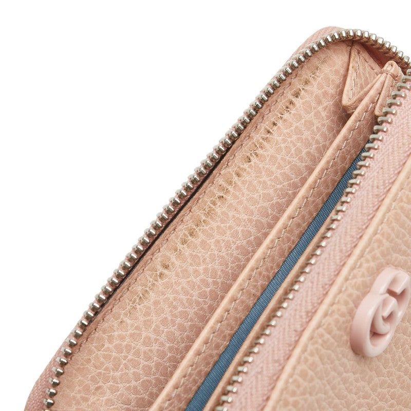 グッチ ダブルG ラウンドファスナー コインケース 644412 ピンク レザー レディース GUCCI 【中古】