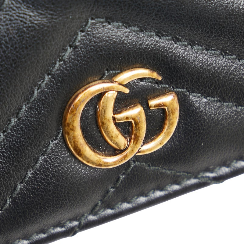 グッチ GGマーモント コンパクトウォレット 二つ折り財布 466492 ブラック レザー レディース GUCCI 【中古】