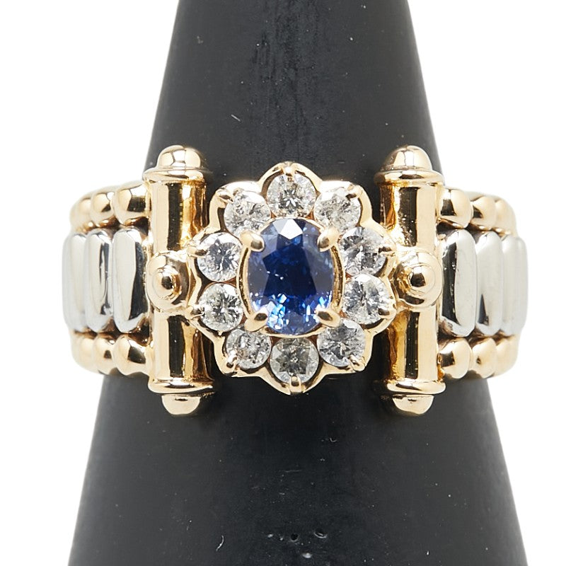 K18YG イエローゴールド Pt900 プラチナ コンビ サファイア ダイヤ0.34ct リング 指輪 レディース 11.5号 【中古】