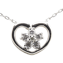 Pt900 プラチナ Pt850 プラチナ ダイヤ ハート フラワー モチーフ ネックレス レディース 【中古】