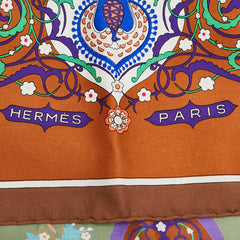 エルメス カレ90 POEIE PERSANE ペルシャの詩 スカーフ グリーン ブラウン マルチカラー シルク レディース HERMES 【中古】