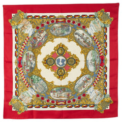 エルメス カレ90 LENTENTE CORDIALE 仏英同盟 スカーフ レッド ベージュ マルチカラー シルク レディース HERMES 【中古】