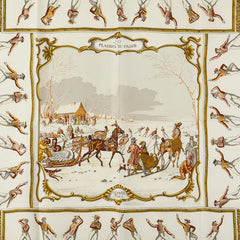 エルメス カレ90 LES PLAISIRS DU FROID 氷上の喜び スカーフ ホワイト ゴールド マルチカラー シルク レディース HERMES 【中古】