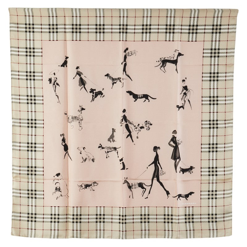バーバリー ノバチェック 犬 散歩 モチーフ スカーフ ベージュ ピンクベージュ シルク レディース BURBERRY 【中古】
