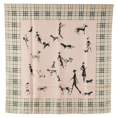 バーバリー ノバチェック 犬 散歩 モチーフ スカーフ ベージュ ピンクベージュ シルク レディース BURBERRY 【中古】