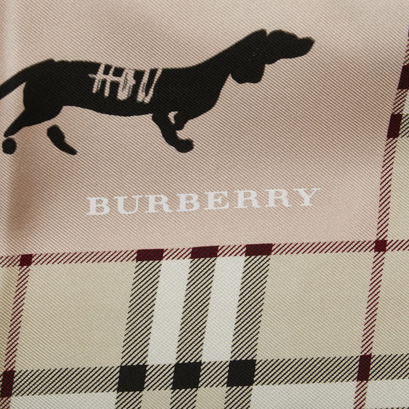 バーバリー ノバチェック 犬 散歩 モチーフ スカーフ ベージュ ピンクベージュ シルク レディース BURBERRY 【中古】