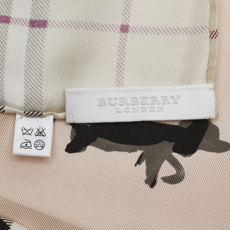 バーバリー ノバチェック 犬 散歩 モチーフ スカーフ ベージュ ピンクベージュ シルク レディース BURBERRY 【中古】