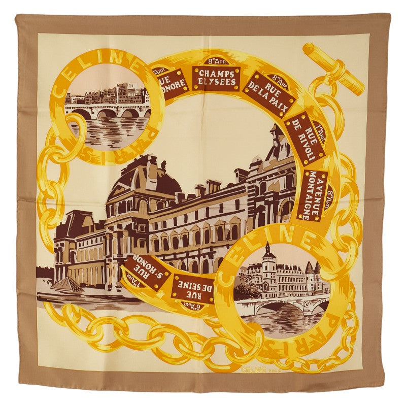 セリーヌ スカーフ ベージュ ゴールド マルチカラー シルク レディース CELINE 【中古】