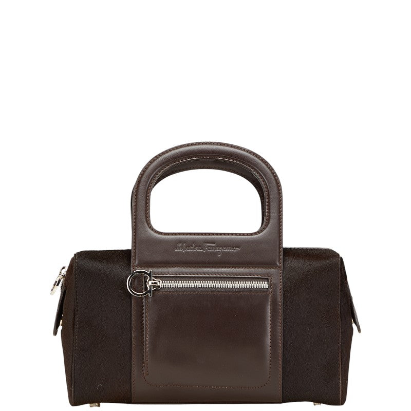 サルヴァトーレフェラガモ ミニハンドバッグ AU-21 2835 ダークブラウン ハラコ レザー レディース Salvatore Ferragamo 【中古】