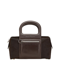 サルヴァトーレフェラガモ ミニハンドバッグ AU-21 2835 ダークブラウン ハラコ レザー レディース Salvatore Ferragamo 【中古】