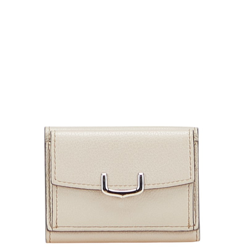 カルティエ Cドゥカルティエ 三つ折り財布 グレージュ レザー レディース CARTIER 【中古】