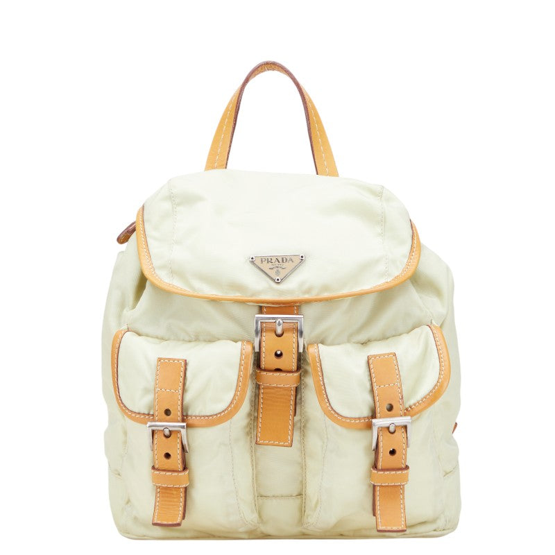 プラダ 三角ロゴプレート リュック バックパック ミントグリーン ブラウン ナイロン レディース PRADA 【中古】