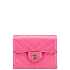 シャネル ココマーク Vステッチ コインケース カードケース ピンク ラムスキン レディース CHANEL 【中古】