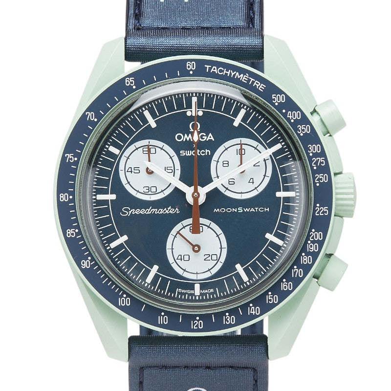 オメガ ×スウォッチ ムーンスウォッチ MISSION ON EARTH 腕時計 S033G100 クオーツ ネイビー文字盤 セラミック ナイロン メンズ OMEGA 【中古】