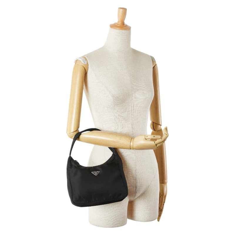 プラダ 三角ロゴプレート ハンドバッグ ブラック ナイロン レディース PRADA 【中古】