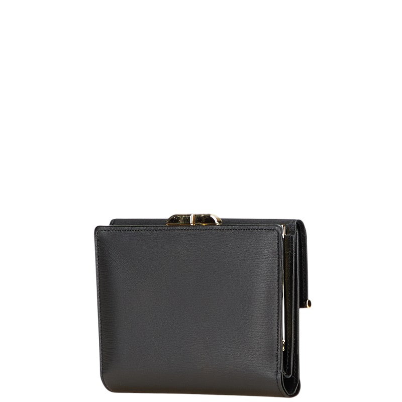 ヴァレンティノ Vロゴ がま口 二つ折り財布 ブラック レザー レディース VALENTINO 【中古】