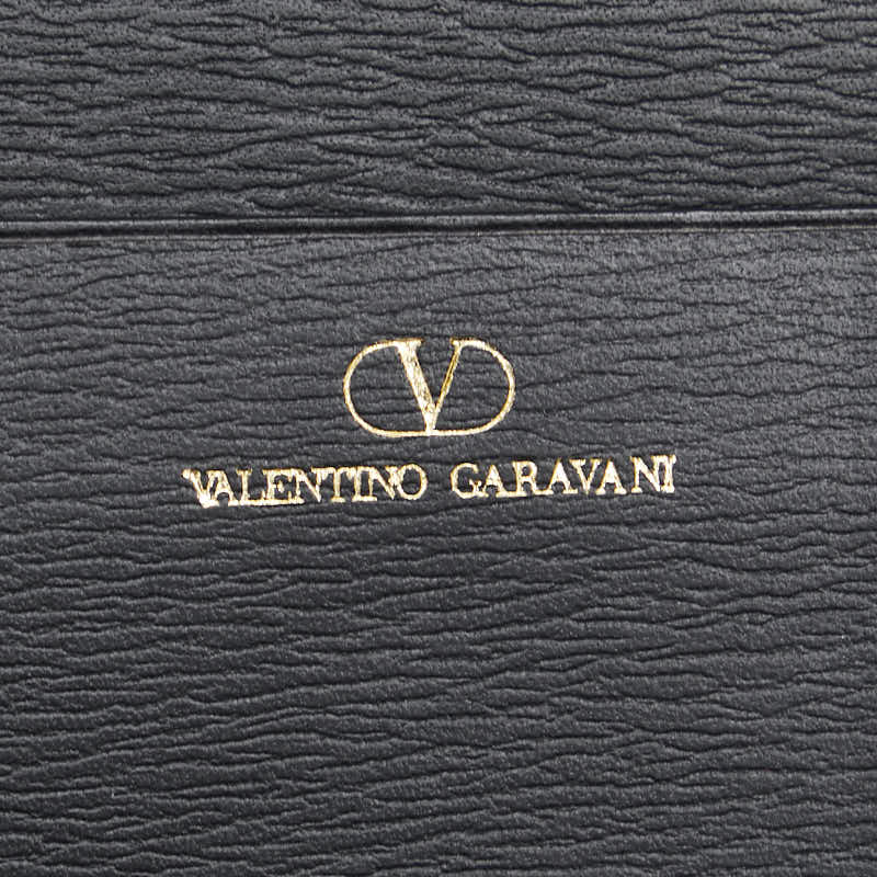 ヴァレンティノ Vロゴ がま口 二つ折り財布 ブラック レザー レディース VALENTINO 【中古】