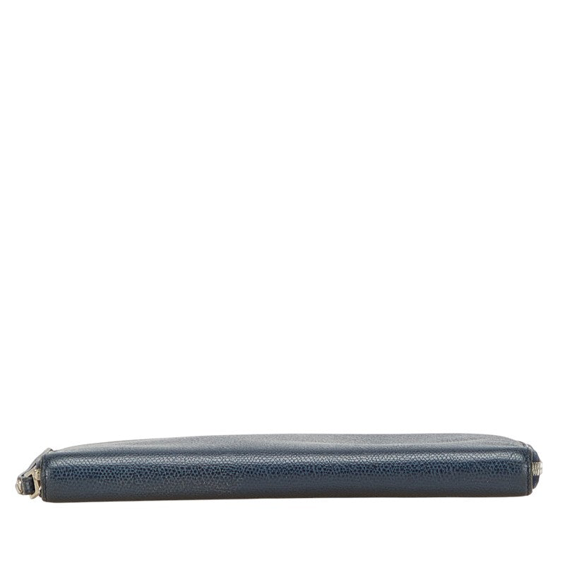 ヴァレクストラ 長財布 ラウンドファスナー ネイビー レザー メンズ Valextra 【中古】
