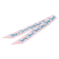 エルメス ツイリー CHEVAUX EN LIBERTE 自由の馬 スカーフ ピンク ブルー シルク レディース HERMES 【中古】