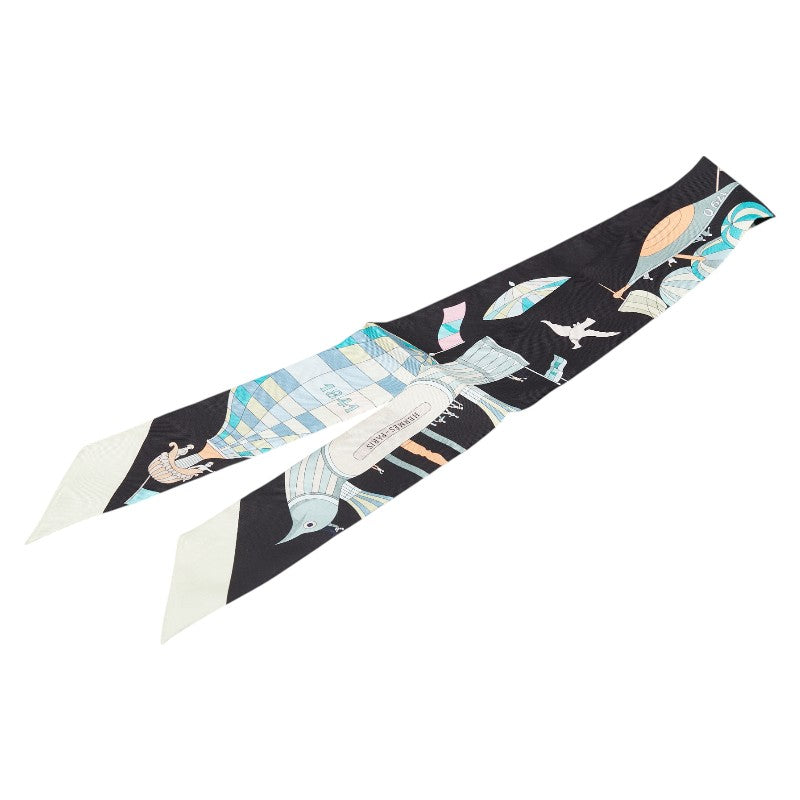 エルメス ツイリー Les Folies Du Ciel 大空の狂気 スカーフ ブラック ベージュ マルチカラー シルク レディース HERMES 【中古】