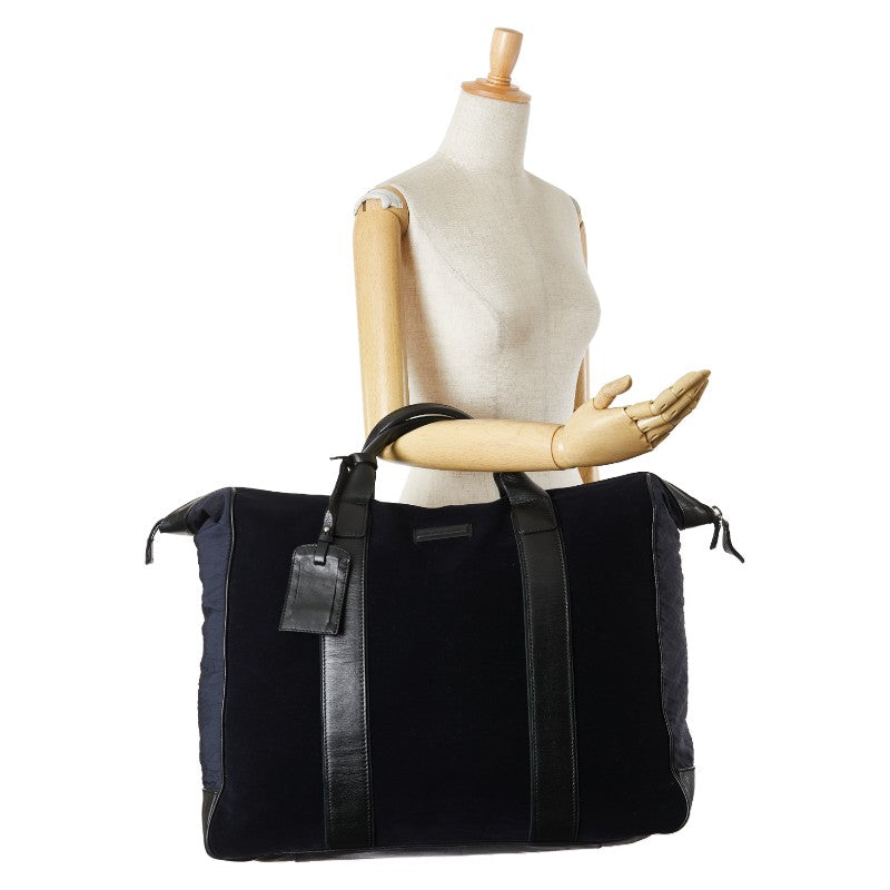 エンポリオ アルマーニ ロゴ ボストンバッグ ネイビー ブラック ポリエステル ナイロン レザー レディース Emporio Armani 【中古】