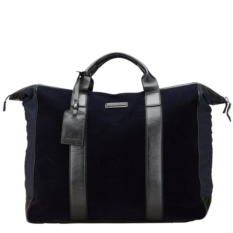 エンポリオ アルマーニ ロゴ ボストンバッグ ネイビー ブラック ポリエステル ナイロン レザー レディース Emporio Armani 【中古】