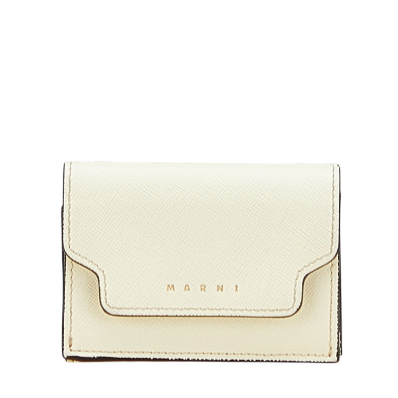 マルニ 三つ折り財布 コンパクトウォレット オフホワイト レザー レディース MARNI 【中古】