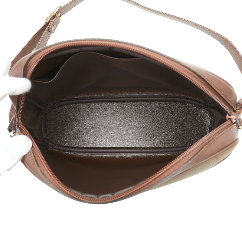 バーバリー チェック ワンショルダーバッグ カーキ ブラウン キャンバス レザー レディース BURBERRY 【中古】