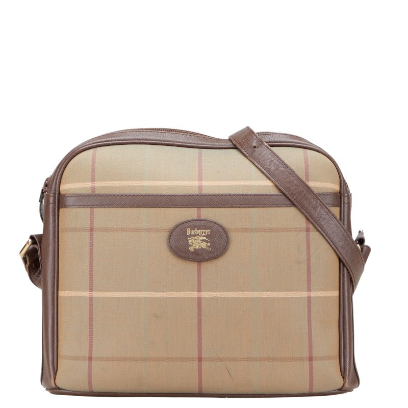 バーバリー チェック ワンショルダーバッグ カーキ ブラウン キャンバス レザー レディース BURBERRY 【中古】