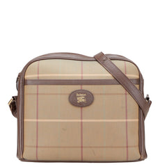 バーバリー チェック ワンショルダーバッグ カーキ ブラウン キャンバス レザー レディース BURBERRY 【中古】