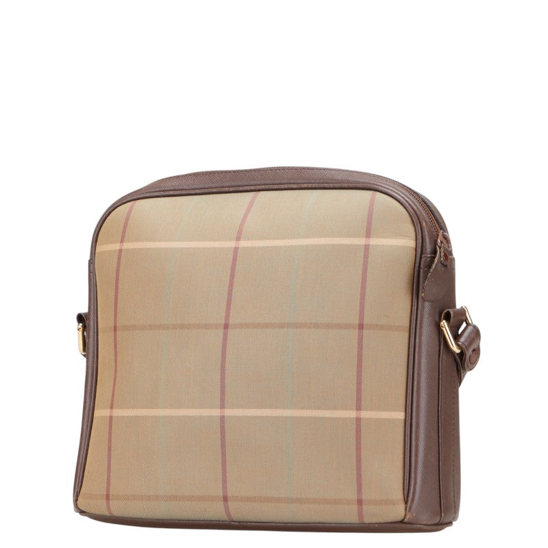 バーバリー チェック ワンショルダーバッグ カーキ ブラウン キャンバス レザー レディース BURBERRY 【中古】