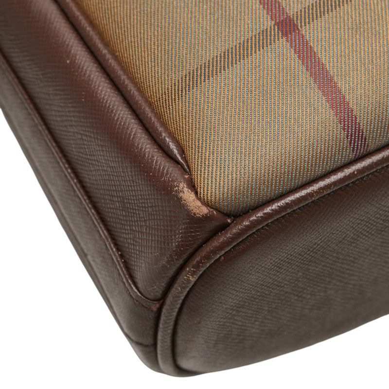 バーバリー チェック ワンショルダーバッグ カーキ ブラウン キャンバス レザー レディース BURBERRY 【中古】