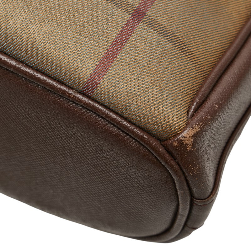 バーバリー チェック ワンショルダーバッグ カーキ ブラウン キャンバス レザー レディース BURBERRY 【中古】
