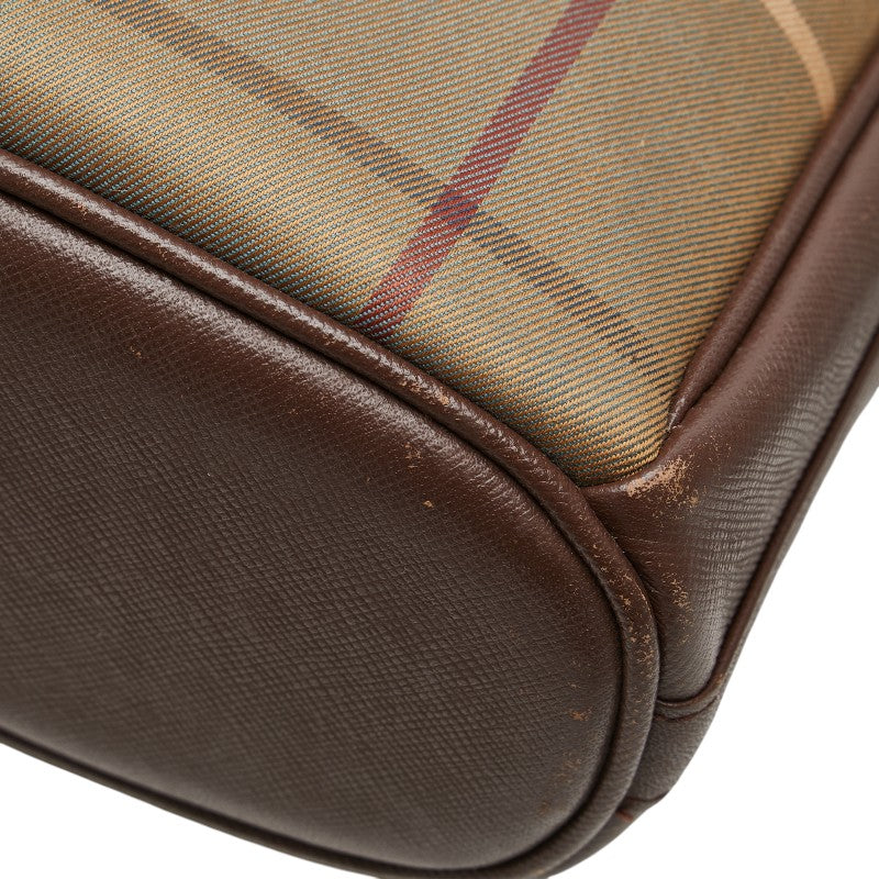 バーバリー チェック ワンショルダーバッグ カーキ ブラウン キャンバス レザー レディース BURBERRY 【中古】