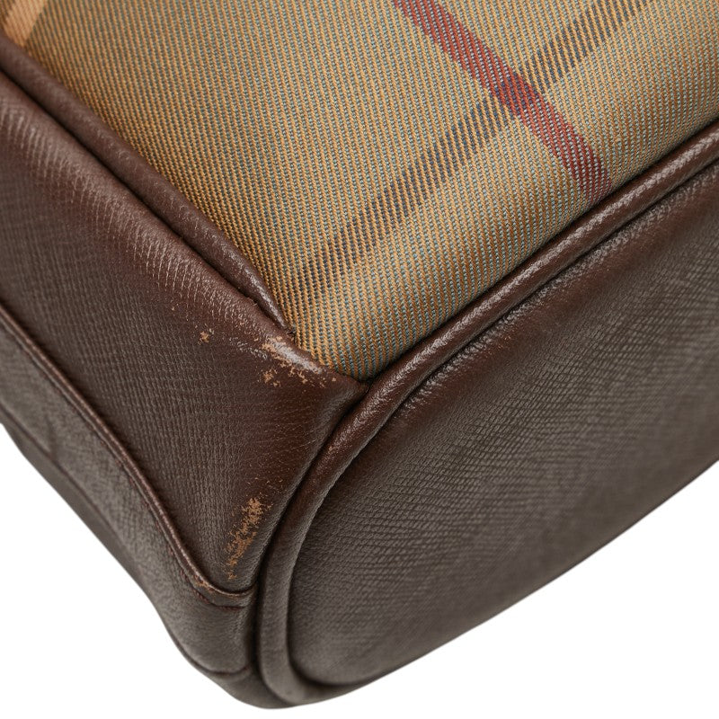 バーバリー チェック ワンショルダーバッグ カーキ ブラウン キャンバス レザー レディース BURBERRY 【中古】