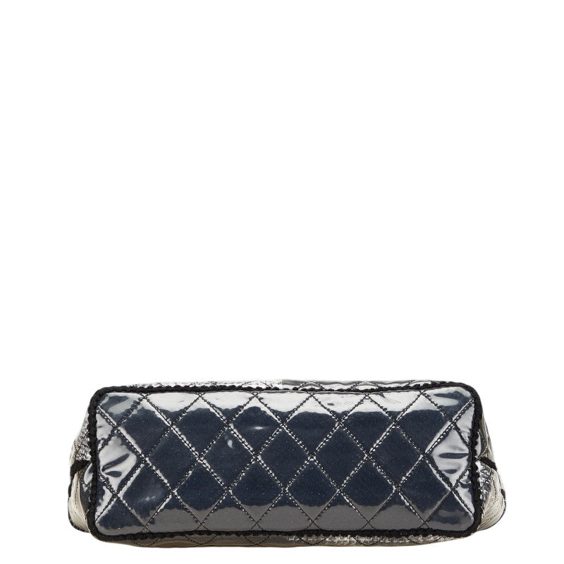 シャネル マトラッセ トートバッグ ハンドバッグ ブラック グレー ビニール ツイード レディース CHANEL 【中古】