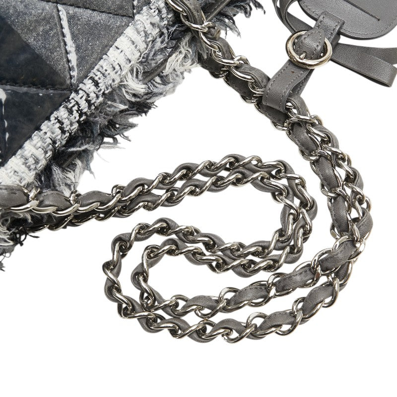 シャネル マトラッセ トートバッグ ハンドバッグ ブラック グレー ビニール ツイード レディース CHANEL 【中古】