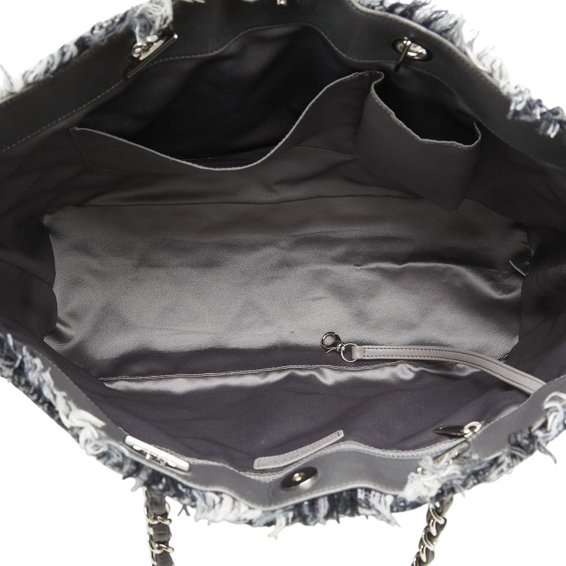 シャネル マトラッセ トートバッグ ハンドバッグ ブラック グレー ビニール ツイード レディース CHANEL 【中古】