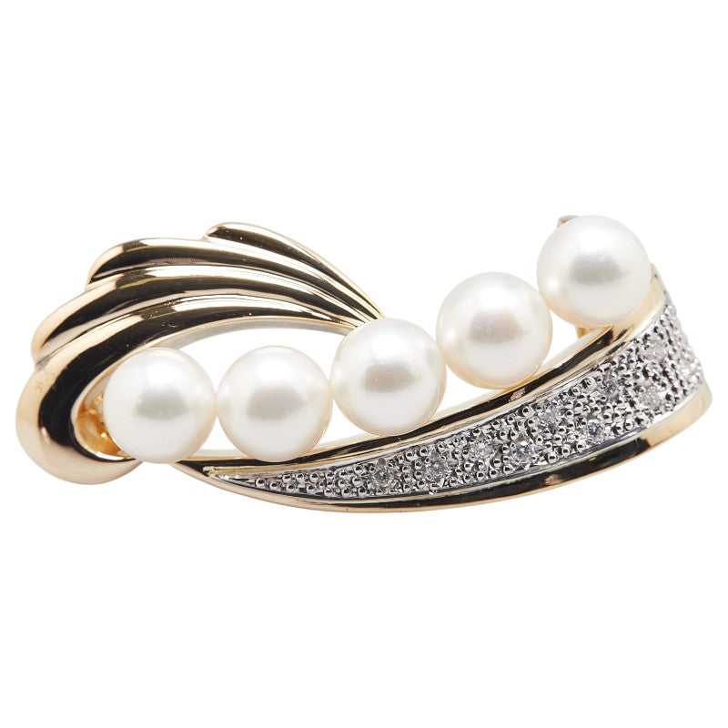 K18YG イエローゴールド アコヤパール8～8.5mm ダイヤ0.10ct 帯留め兼用ブローチ レディース 【中古】