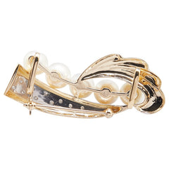 K18YG イエローゴールド アコヤパール8～8.5mm ダイヤ0.10ct 帯留め兼用ブローチ レディース 【中古】